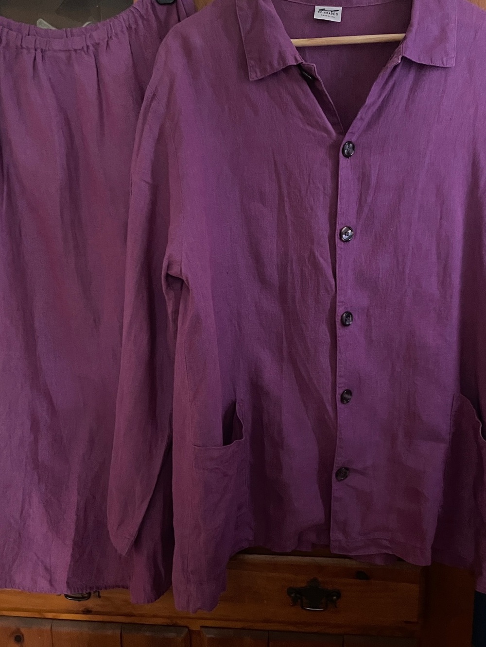 CP Shades Purple Linen 2 Piece Shirt Skirt Set Shirt M Skirt L